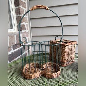 Wicker and Metal Wine 2bottle Carrier Basket - Green and Brown